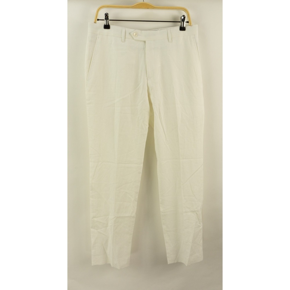 $125 Tommy Hilfiger Modern-Fit Linen Dress Pants Men's 33 x 30 Solid White Flat - Picture 4 of 11